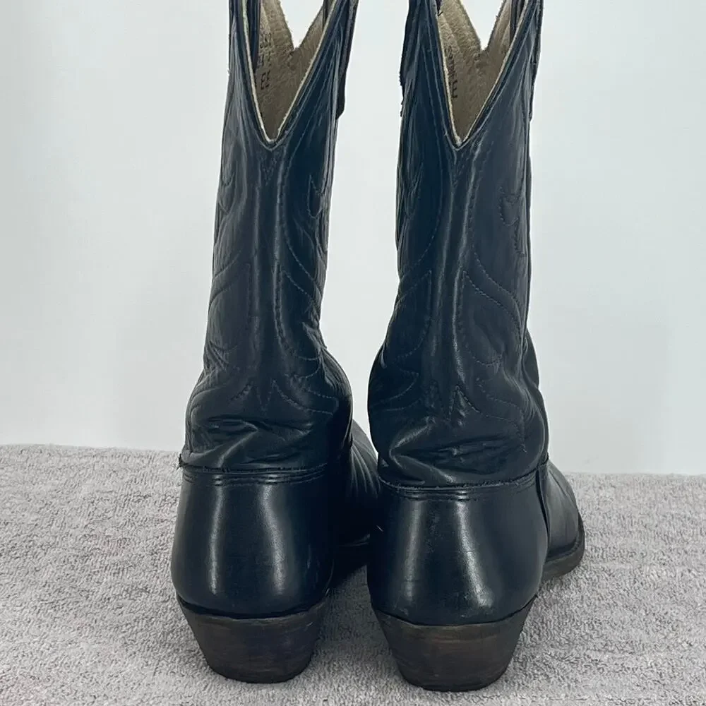 Vintage STEWART BOOT CO. Men's Black Traditional Cowboy Boots 8.5 EE Made in USA